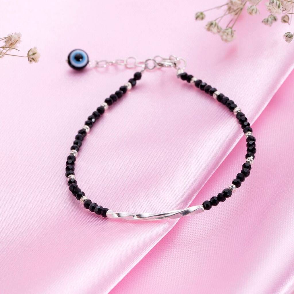 Evil Eye Charms 925 Sterling Silver Rhodium-Plated Bracelet With Beads : BR-80221-R
