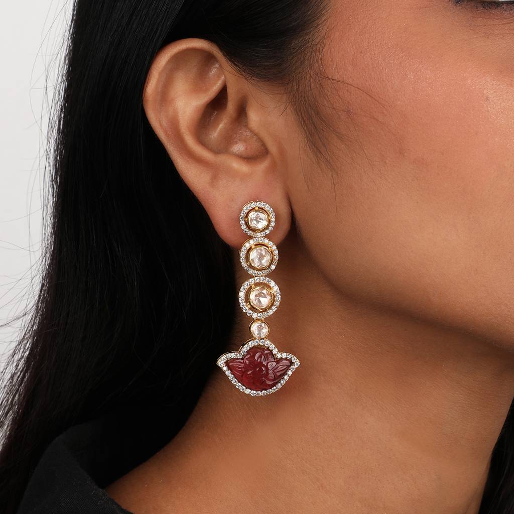 Faux Ruby Dangler Earrings : PJ6