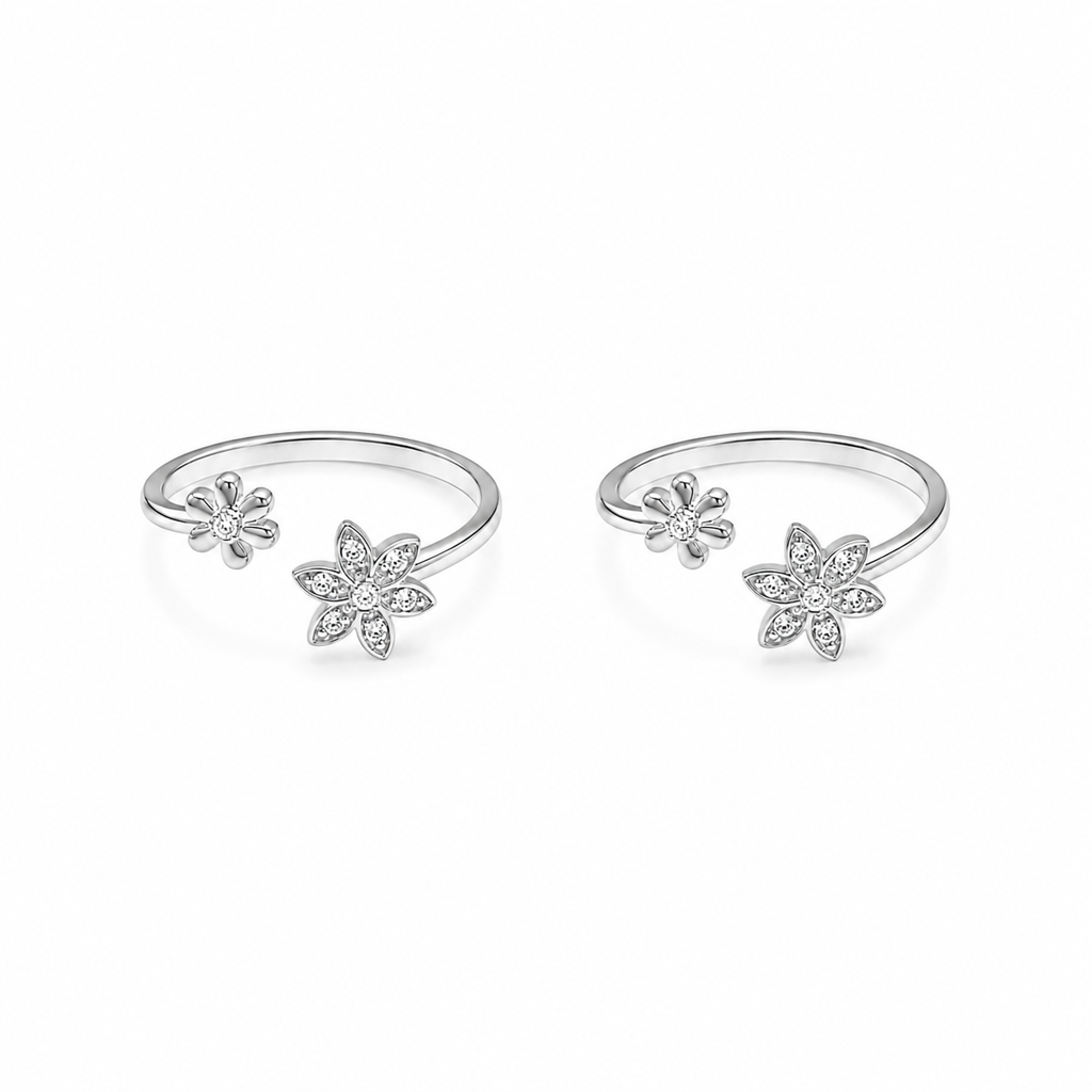 925 Silver Elegant Flower Toe Ring : TR00390