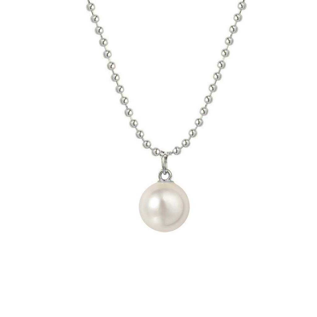 Single Pearl Bead Chain Necklace : NC_SS_SglPrl_Slv