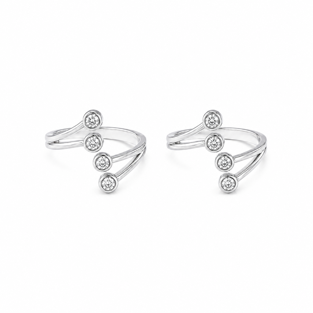 Silver Four Stone Adjustable Toe Ring : TR00355