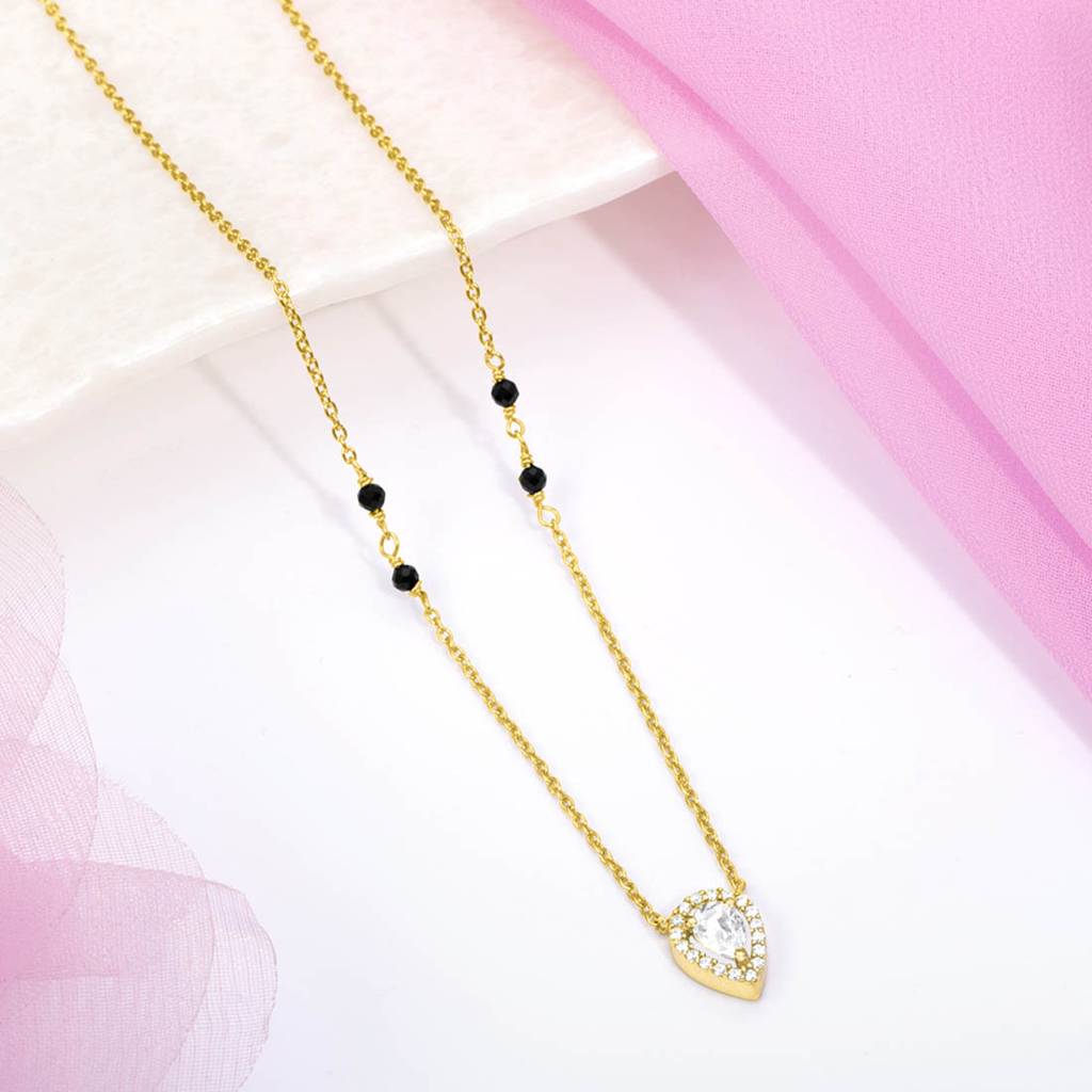 Golden Elegance 925 Sterling Silver Gold-Plated Beaded Mangalsutra : MGS-10045-G