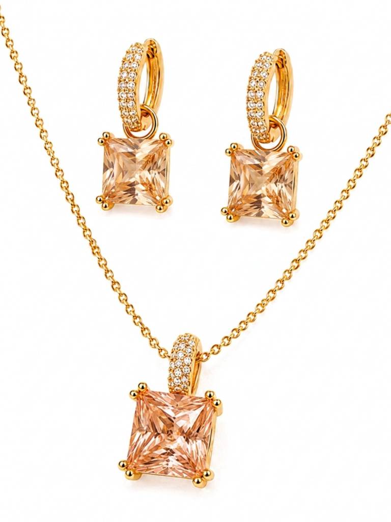 Square-Cut Pendant Necklace & Huggie Earring Set : SET1009CQSD