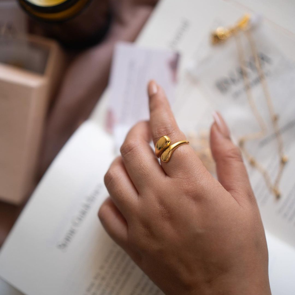 18Kt Gold Plated Adjustable Hug Ring, Michelle