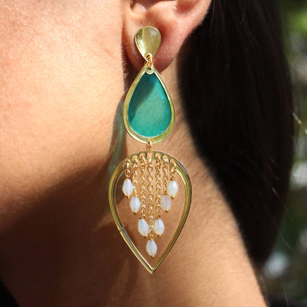 Water Dew Drops Blue Resin Earrings : ACE276