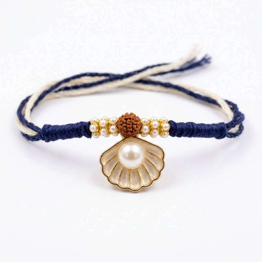 Eternz Certified Jewellery - DIORINPearl Seashell Rudraksha Rakhi For Brother