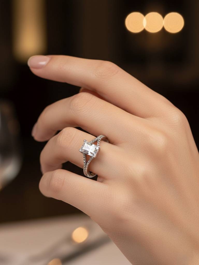 925 Pure Silver The Imperial Emerald-Cut Ring : LR1270