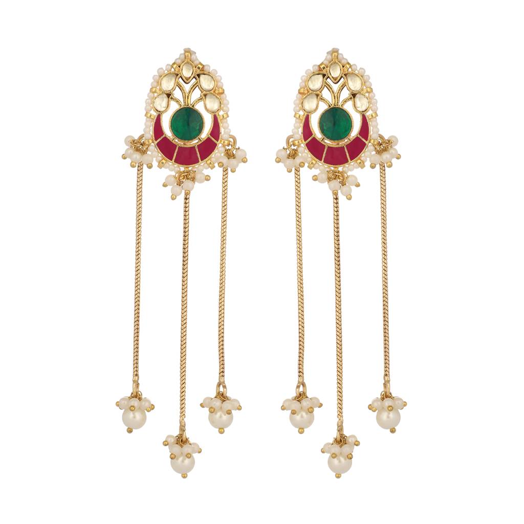 Ethereal Kundan Chain & Pearl Drops Earrings : YI24A0436E