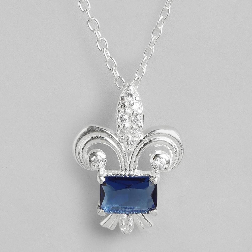 Discover Timeless Elegance With Our Minimal Silver Necklace Featuring Dazzling White Zircons And A Mesmerizing Blue Ston