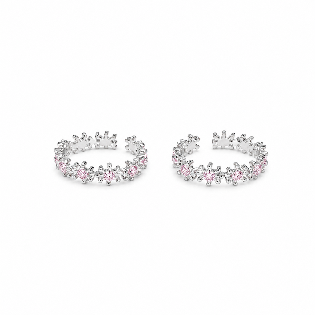 Silver Pink Crystal Snowflake Toe Ring : TR00320