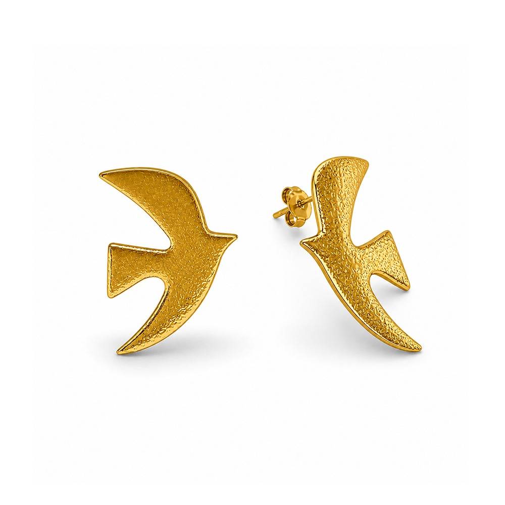 Women 18K Gold-Plated Textured Swallow Bird Stud Earrings : 101231