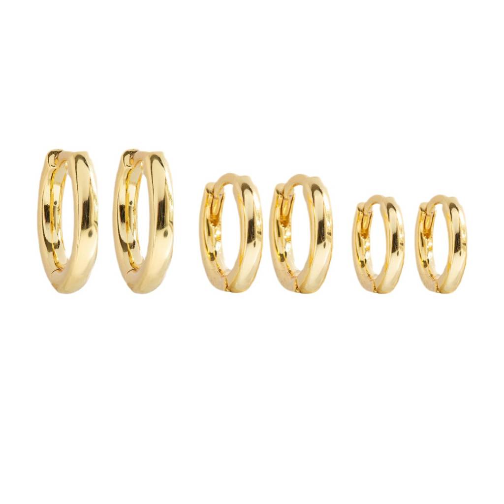 Set Of 3 Pairs 18K Plated Waterproof Anti-Tarnish Huggies Hoop Earring Set : AWU0125E089G