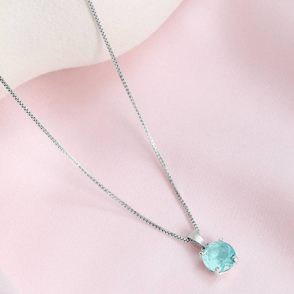Serene Aquamarine Rhodium-Plated 925 Sterling Silver Pendant : PEN-30220-C-R