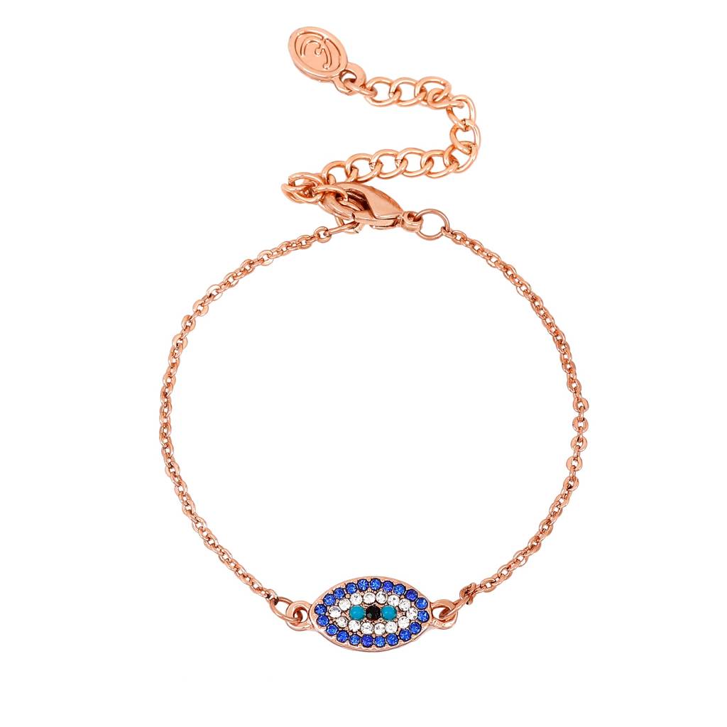 Estele Rose Gold Plated Evil Eye Designer Bracelet With Crystals For Women : 101996RGBR