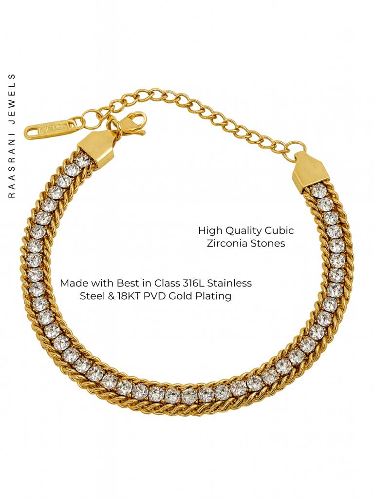 Solitaire Chain Design Bracelet Â 18K Gold Plated | Cz Tennis Bracelet : ATCB700SCDB