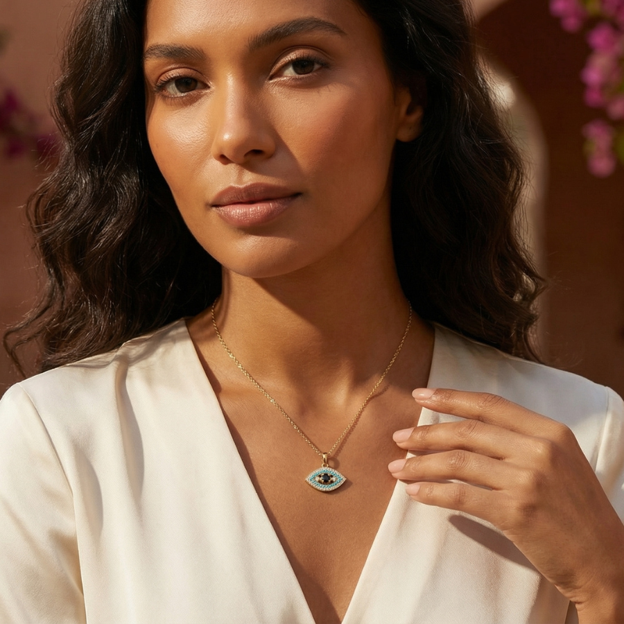 Mini Black Evil Eye Necklace For Women | Protective Minimal Evil Eye Pendant Jewellery : 3321466005