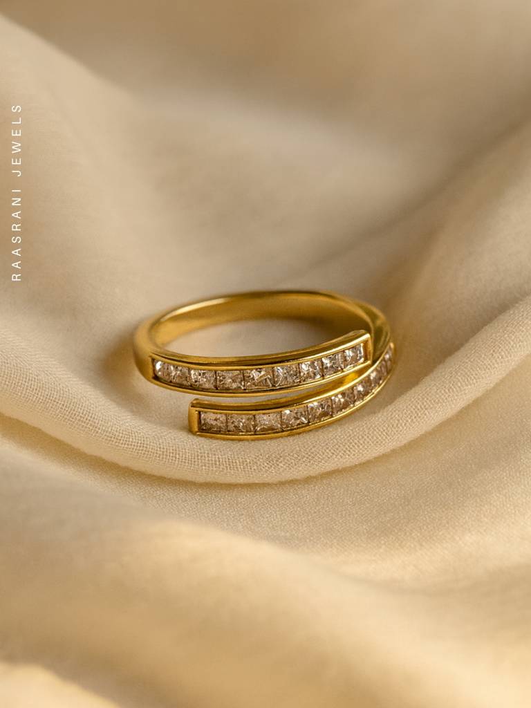 18K Gold Plated White 2 Line Ring Â Anti Tarnish & Adjustable : ATR605WLR
