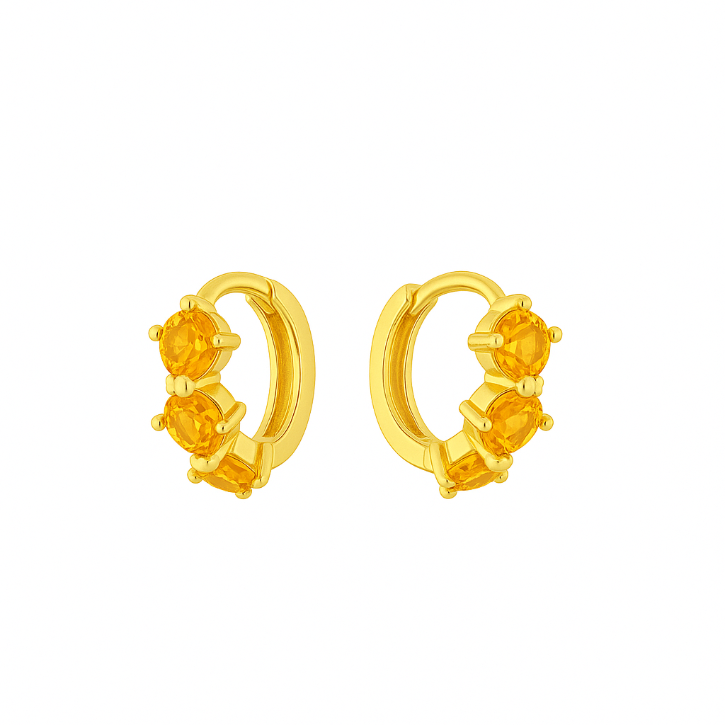 Birthstone Earring For Women | Premium Triple Stone Huggies | November Topaz : CJST226393811KP