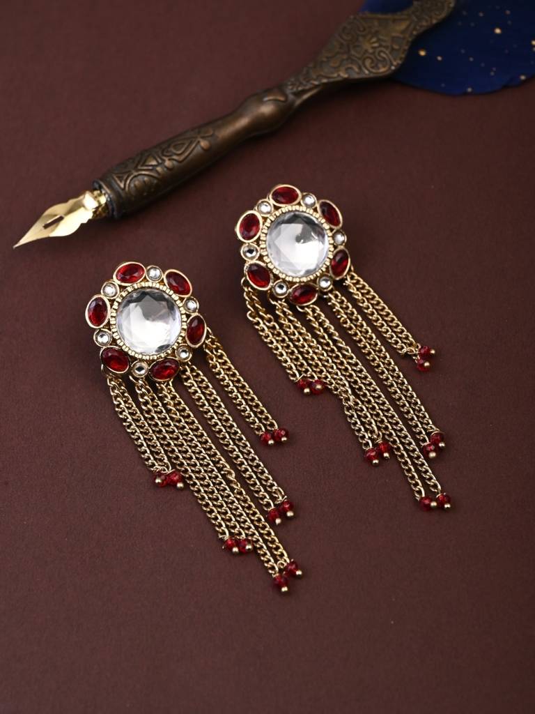 Kundan Tassel Drop Earrings : S24FAER519RED