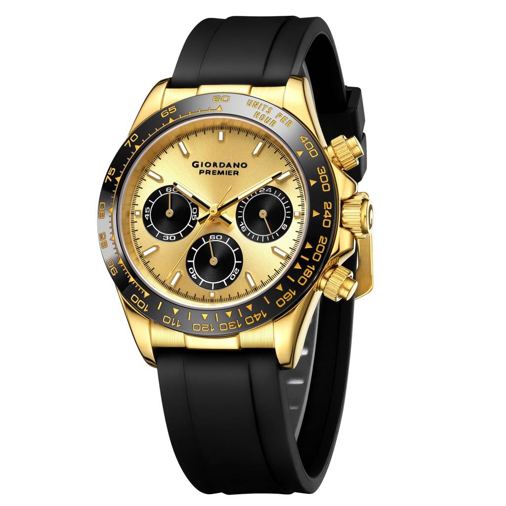 Premier Ember Collection Chronograph Analog Quartz Watch For Men With Round Sunray Dial, Three Sub-Dials, Baton  : GZ-50241-03