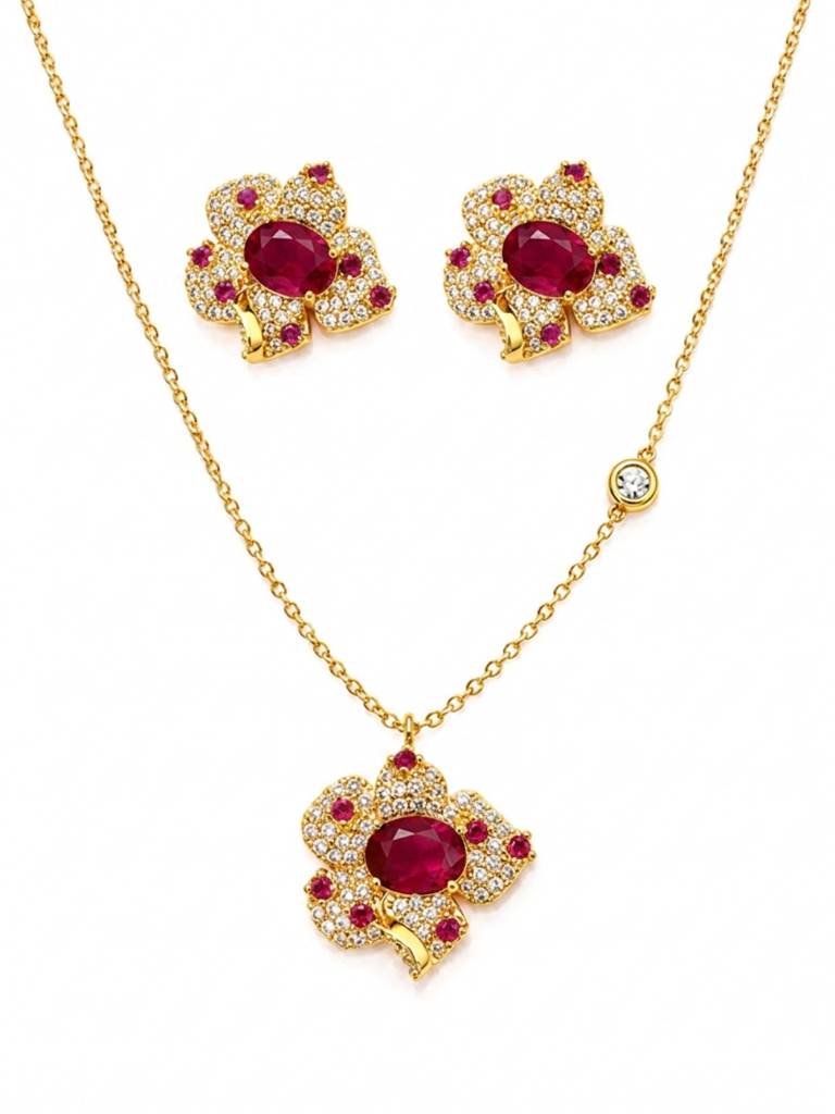 Boccio Pave Flower Necklace & Earring Set, 18K Gold-Plated : SET1020RSSS
