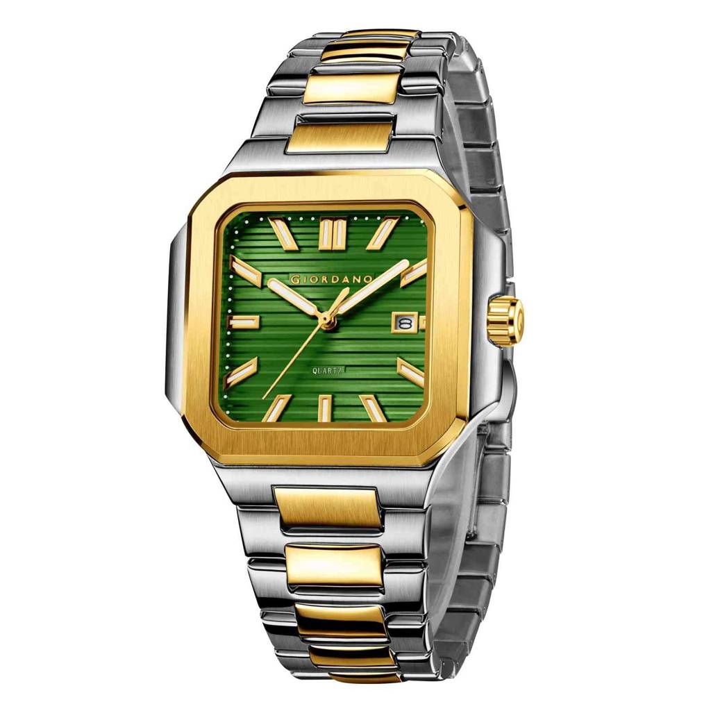 Giordano Square Formal Watch For Men Â Textured Dial,Day & Date Display And Stylish Stainless Steel Strap : GZ-50174-33