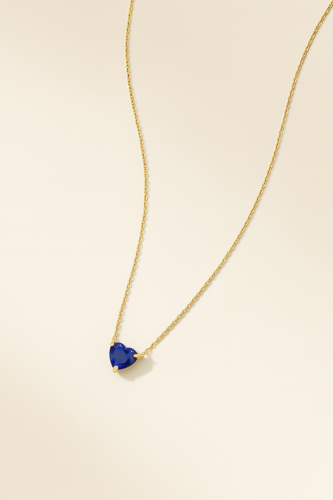 Birthstone Necklace For Women | Premium Heart Shaped Pendant Necklace | September Sapphire : CJLX225410109IR