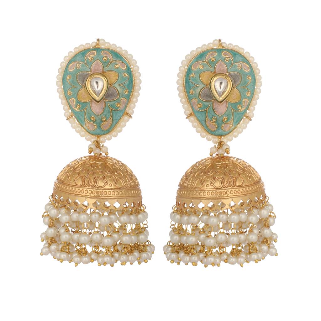 Royale Enamel Pearl Drop Statement Jhumki Earrings : YI24A0437E
