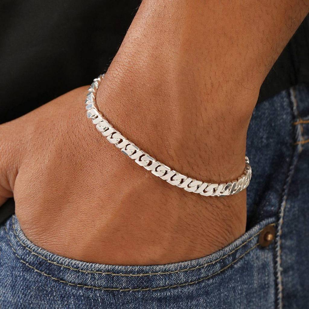 Bold Silver-Plated 925 Sterling Silver Men'S Curb Chain Bracelet (One Size) : BR-80418-S
