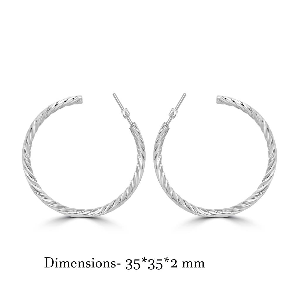 925 Pure Silver Hoops With Back Screw | Silver Twisted Circular Hoop Earrings : TWP1158