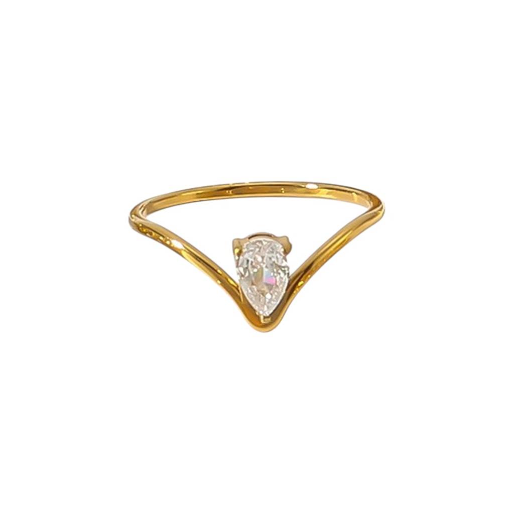 18K Gold Plated Waterproof Anti-Tarnish V-Shaped Tear Drop Zircon Ring : AFC0125R105G_6