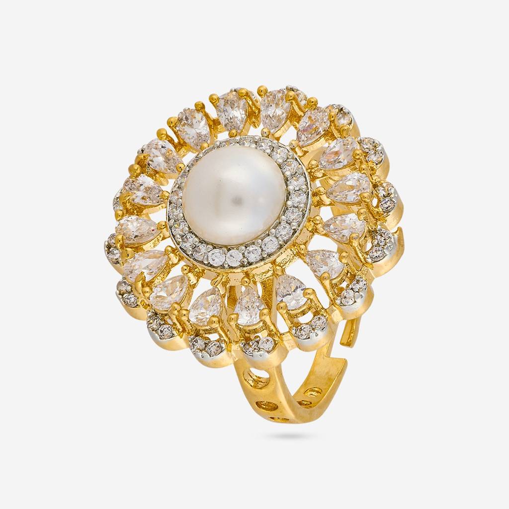 White Rhodium-Gold Plated - Zircon Finger Ring - 458699 : 458699