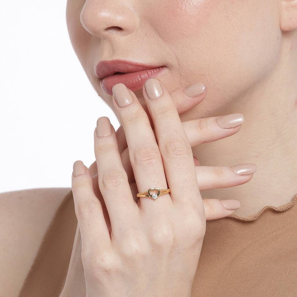 Heartfelt Love Adjustable Gold-Plated 925 Sterling Silver Ring With Cubic Zirconia (Adjustable) : RNG-40154
