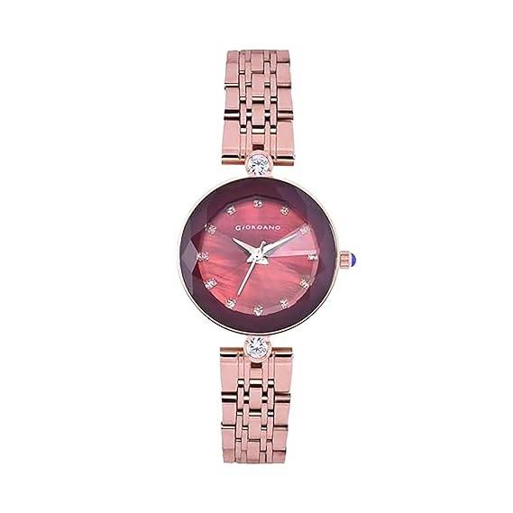 Giordano Eleganza Collection Round Analog Watch For Women, Diamond-Set With Metal Strap Ladies Water Resistant W : GZ-60014-11