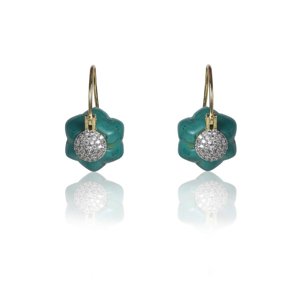 Turquoise Pumpkin With Zircon Dangler Earrings