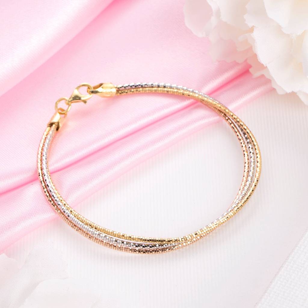 Eternal Harmony Triple-Tone Layered Chain 925 Sterling Silver Bracelet : BR-80249-RGRG