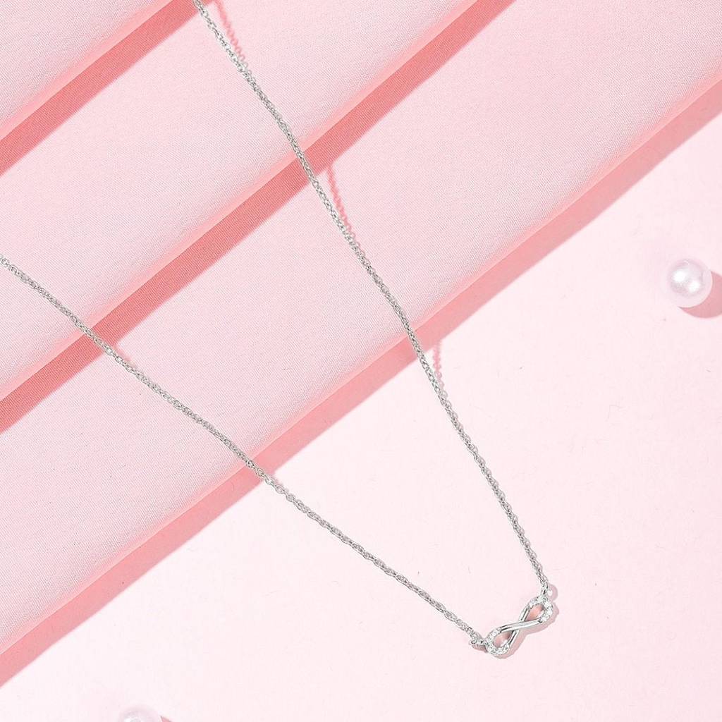Eternal Radiance Rhodium-Plated Cz 925 Sterling Silver Infinity Necklace : NL-30184-R