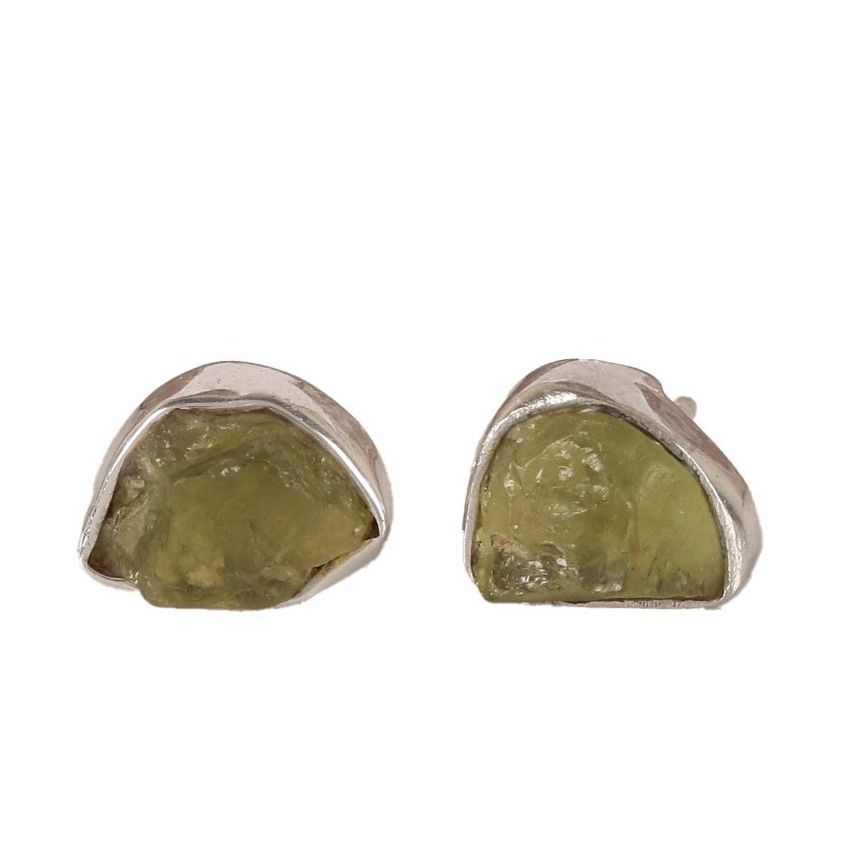 925 Silver Raw Peridot Stud Earrings | Handmade Natural Stone: Uncut Peridot Stone | Lightweight Womenâs Jewelry : FU-0117-7