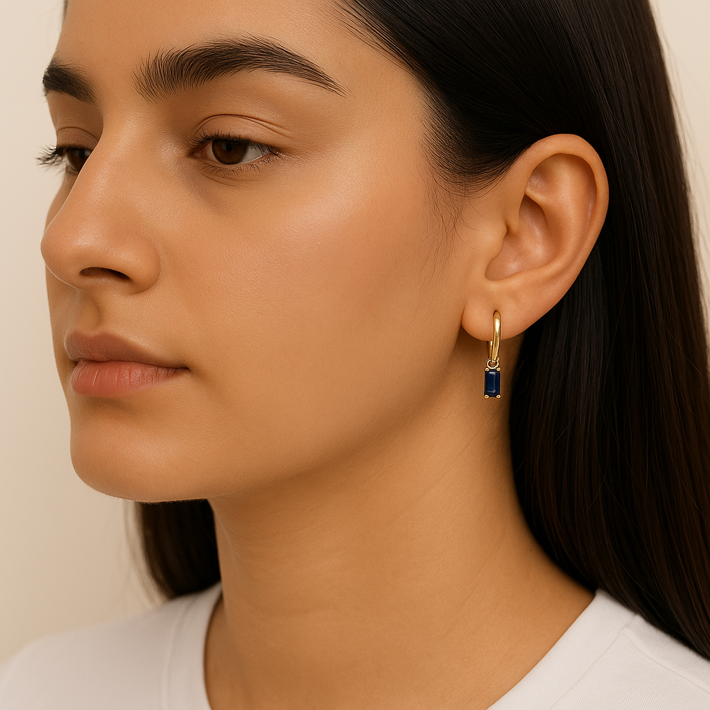 Birthstone Earrings For Women | Premium Baguette Huggies | September: Sapphire : CJST201141409IR