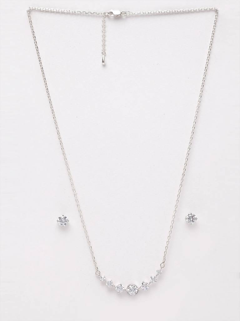 925 Sterling Silver Rhodium Plated 7 Stone Pendant Earring Necklace Set With Chain Gift For Women And Girls : CSWZMP53ME51_SCH