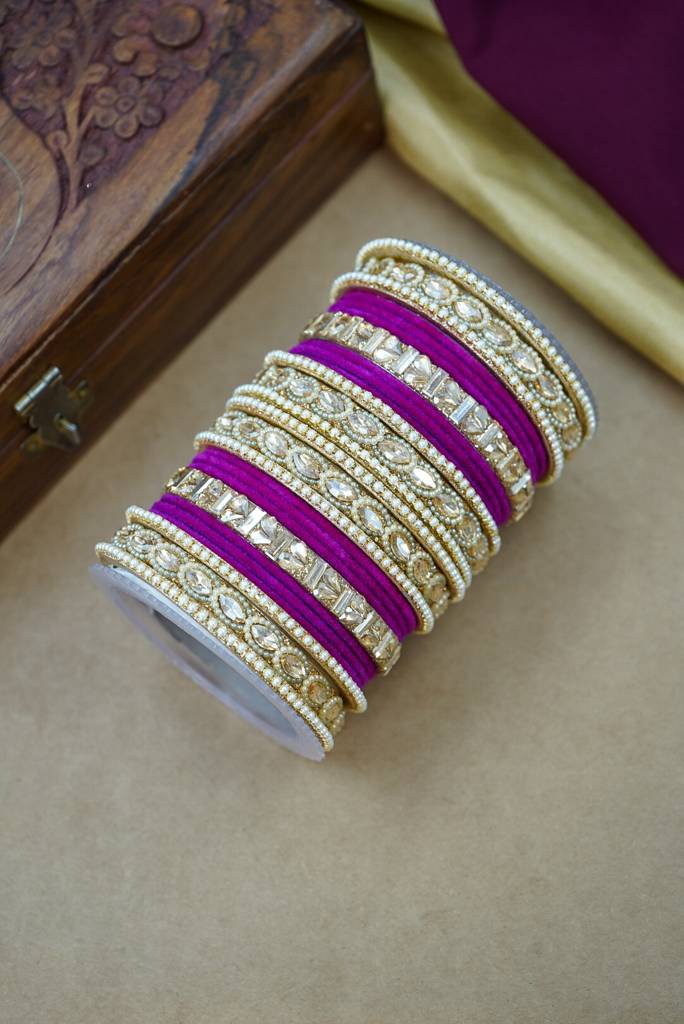 Premium Velvet Bangles Set – Wedding & Party Wear : HJ-28-24-RANI