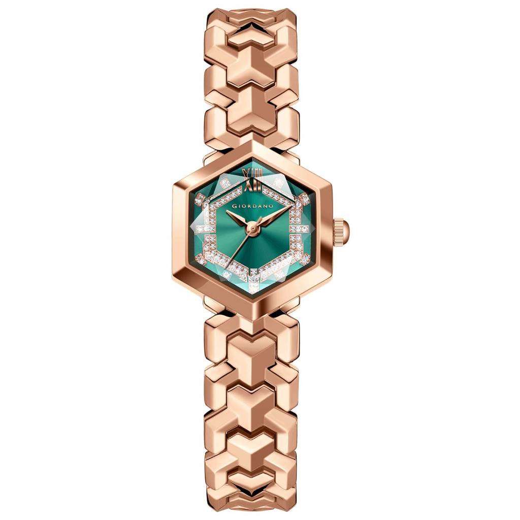 Giordano Analog Watch For Women Â Hexagon Dial With Crystal Accents, Stainless Steel Bracelet, Elegant Wristwa : GZ-60137-33