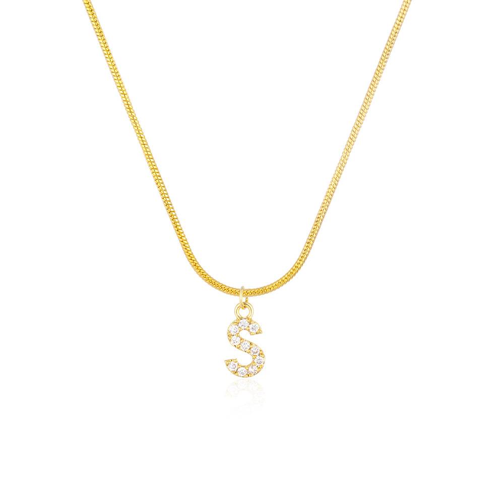 18K Gold Plated Anti-Tarnish Zircon Initial Letter Pendant Necklace : AWU0125P25S