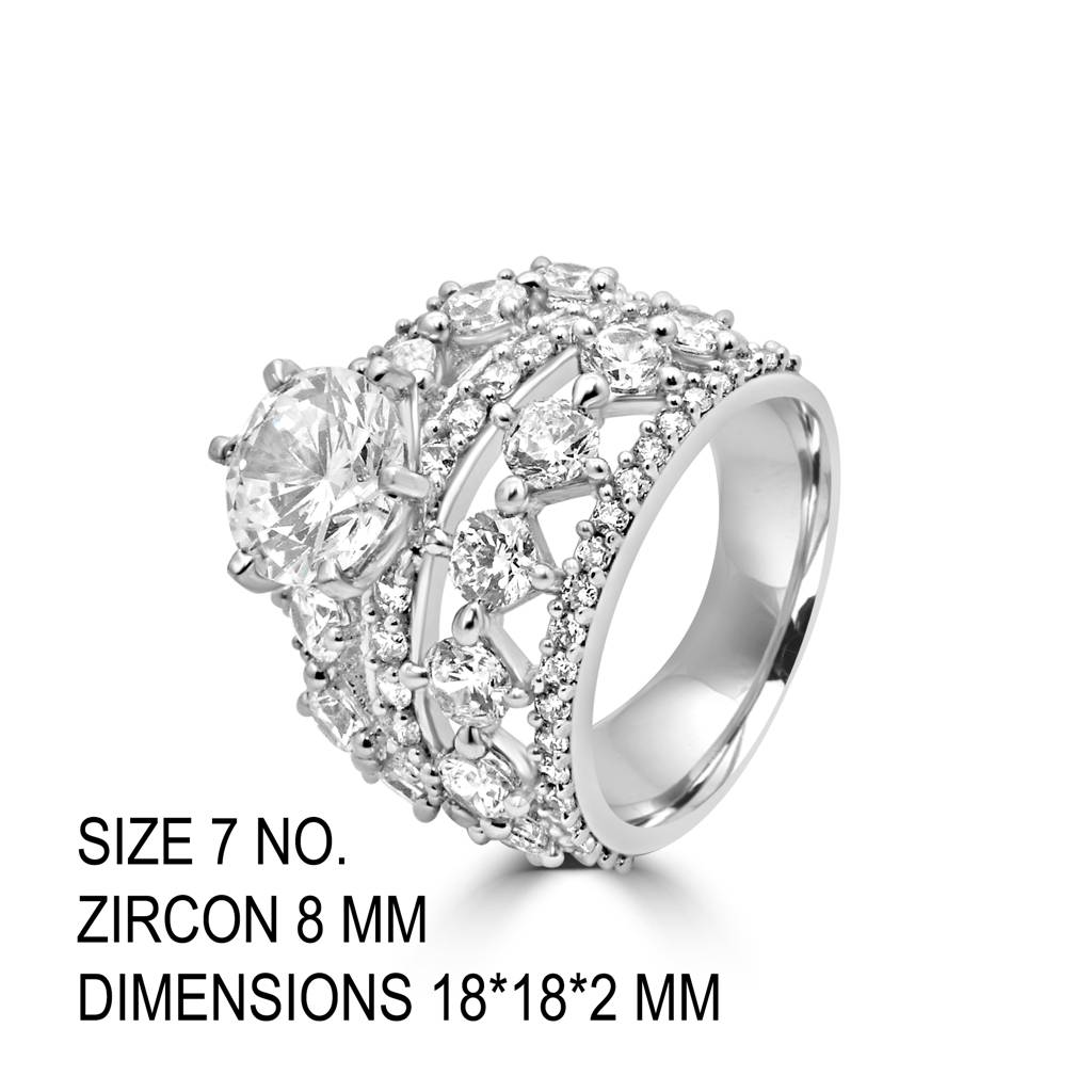 925 Sterling Silver Zircon-Studded Statement Ring For A Bold, Fashionable And Elegant Look : LR1223