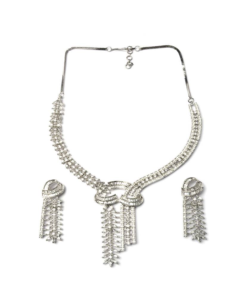 Handcrafted Silver Plated Cz-Ad Party Necklace Set : AD141