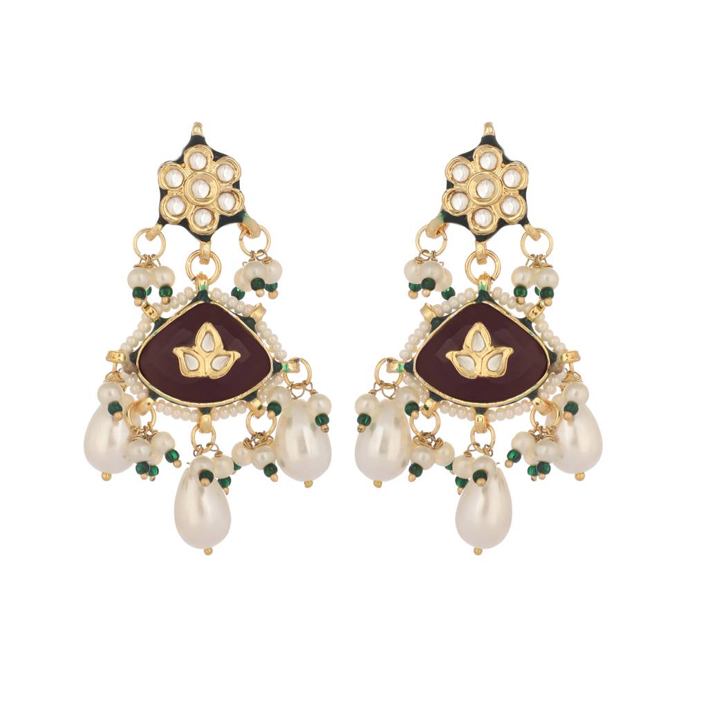 22K Gold Plated Ruby Grace Maang Tikka & Earrings Set : YI24A0450E