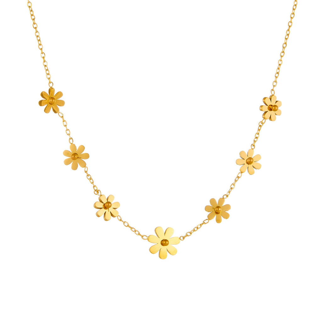 18K Gold Plated Waterproof Anti-Tarnish Floral Daisy Charm Necklace : ASJ0125N075G