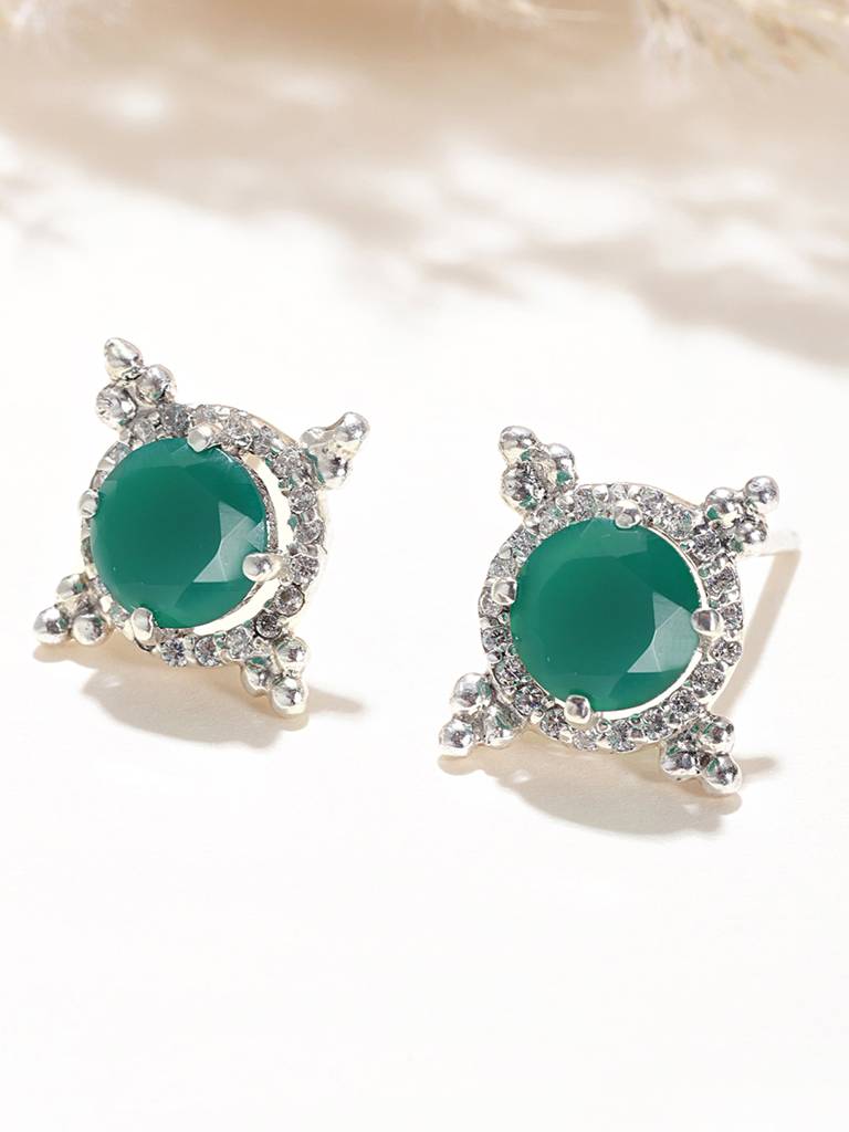 92.5 Silver Green Kundan Chakra Stud Earrings : U100SG004MY057