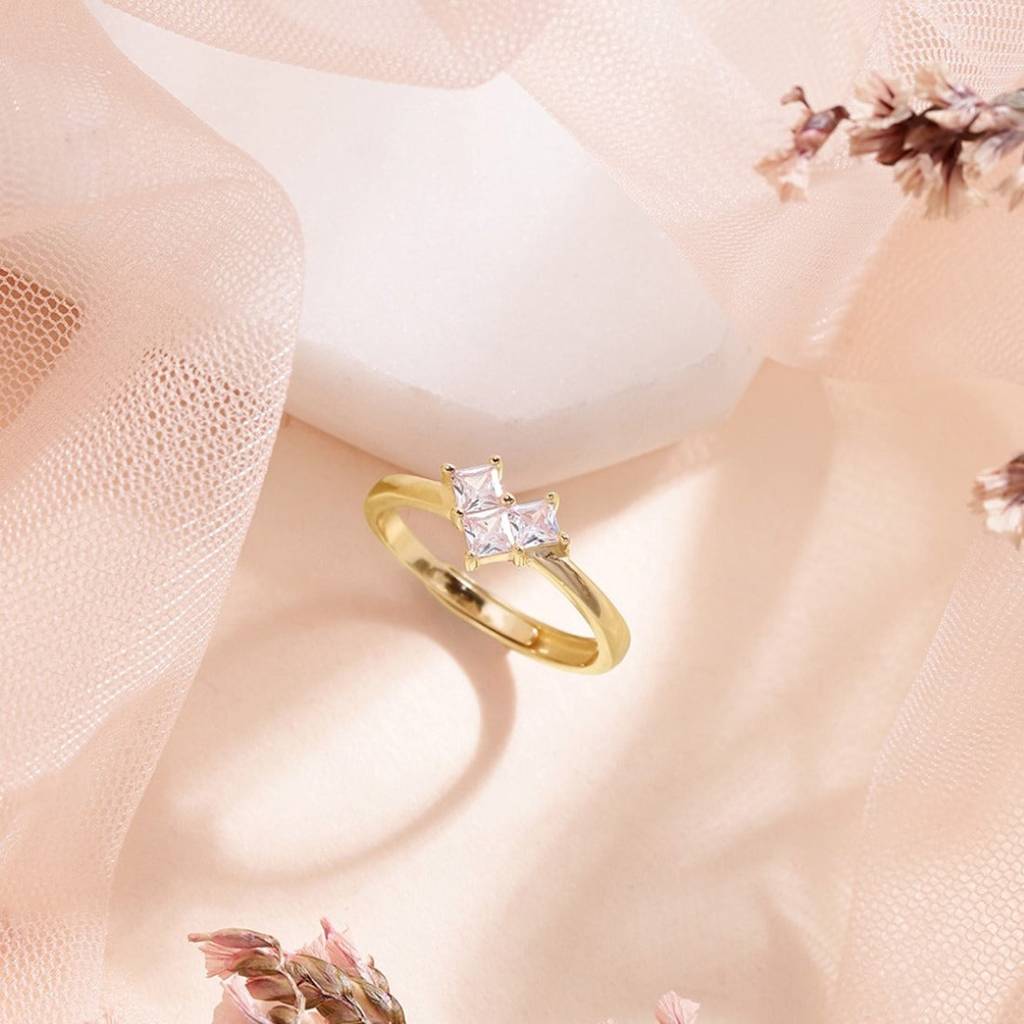 Golden Love Gold-Plated 925 Sterling Silver Ring With White Cubic Zirconia (Adjustable) : RNG-40157