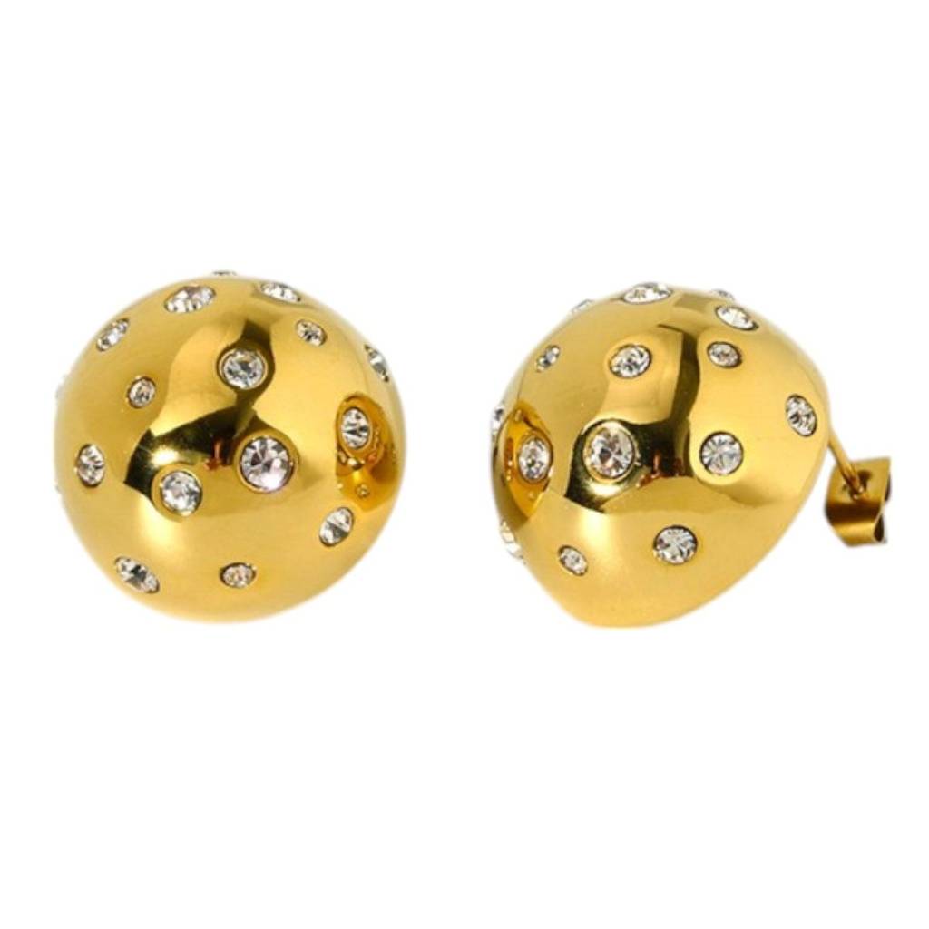 18K Gold Plated Waterproof Anti-Tarnish Round Zircon Dome Studs : ANX0125E100